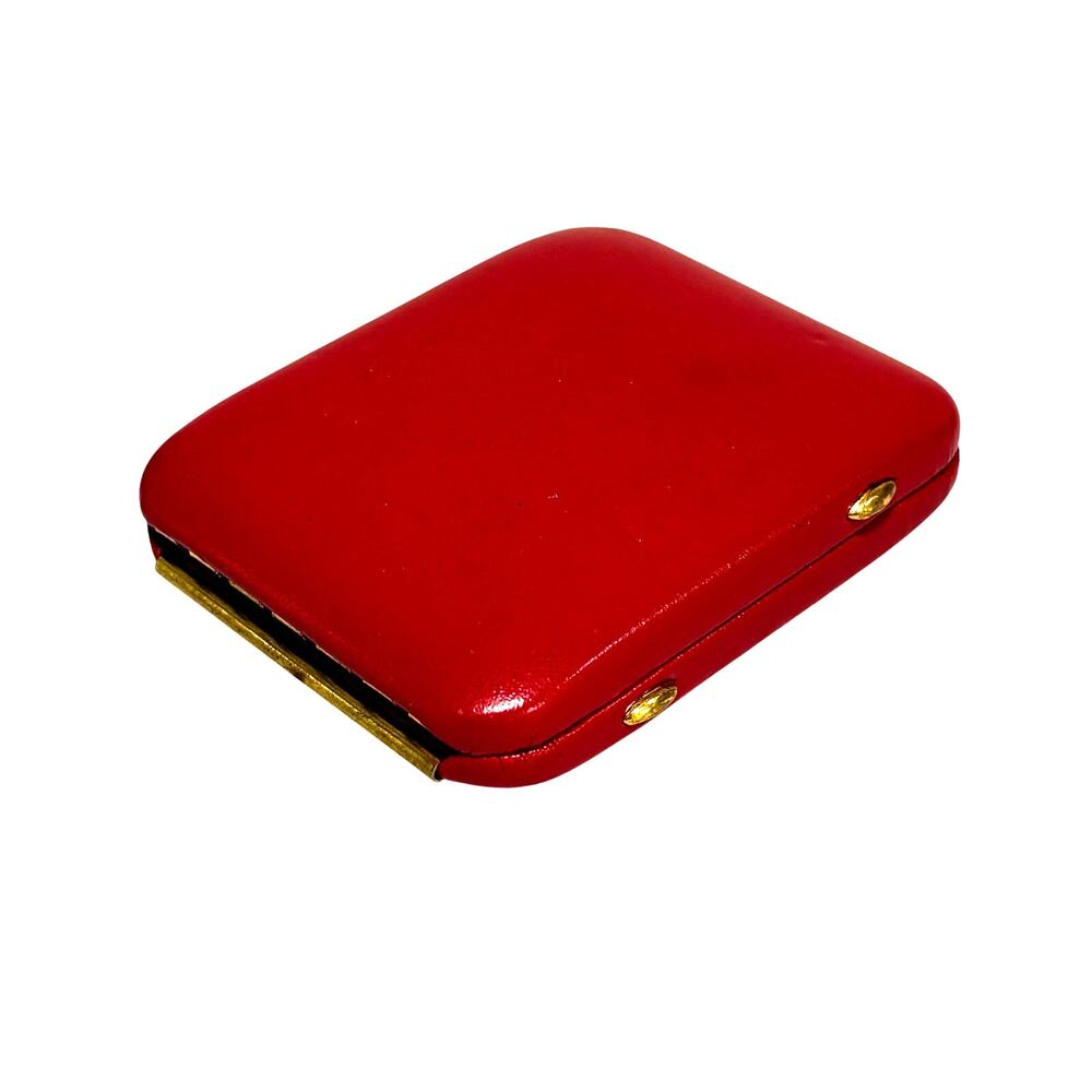 Vintage key case red leather hard shell keeper organize keys hinged secure box